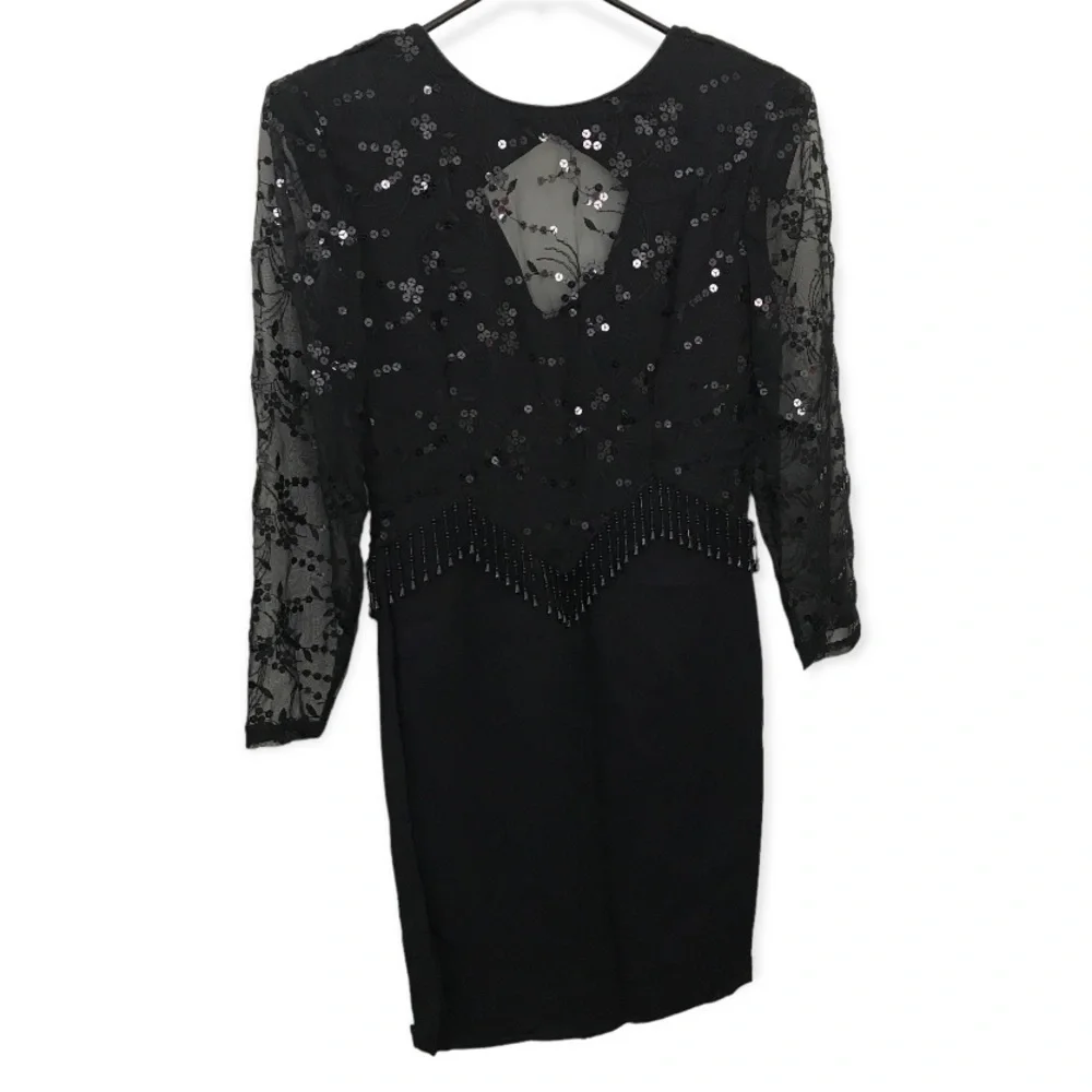 Dave & Johnny | Dresses | Vintage Dave And Johnny Black Sequin Long Sleeve  Mini Dress | Poshmark